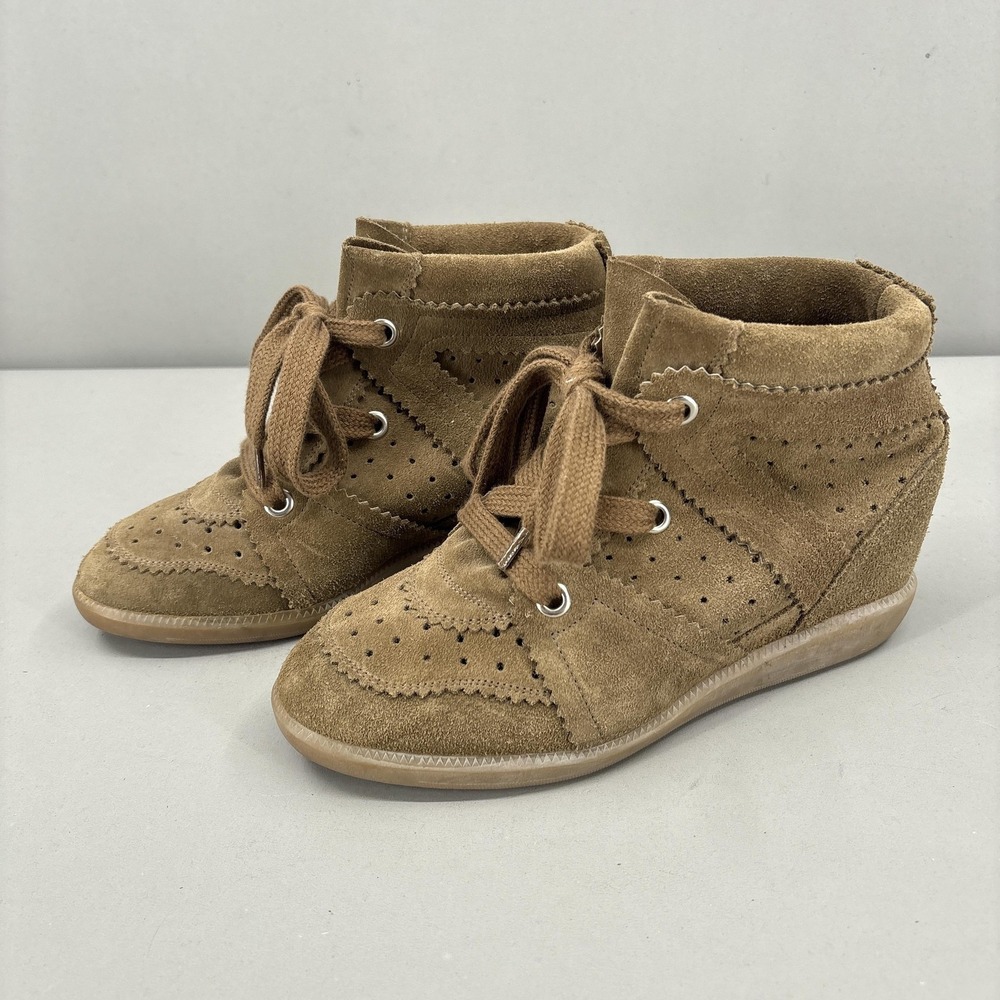 Isabel Marant Shoes Womens Size 8 38 Brown Bobby Suede Hidden Wedge Sneakers - Picture 5 of 11